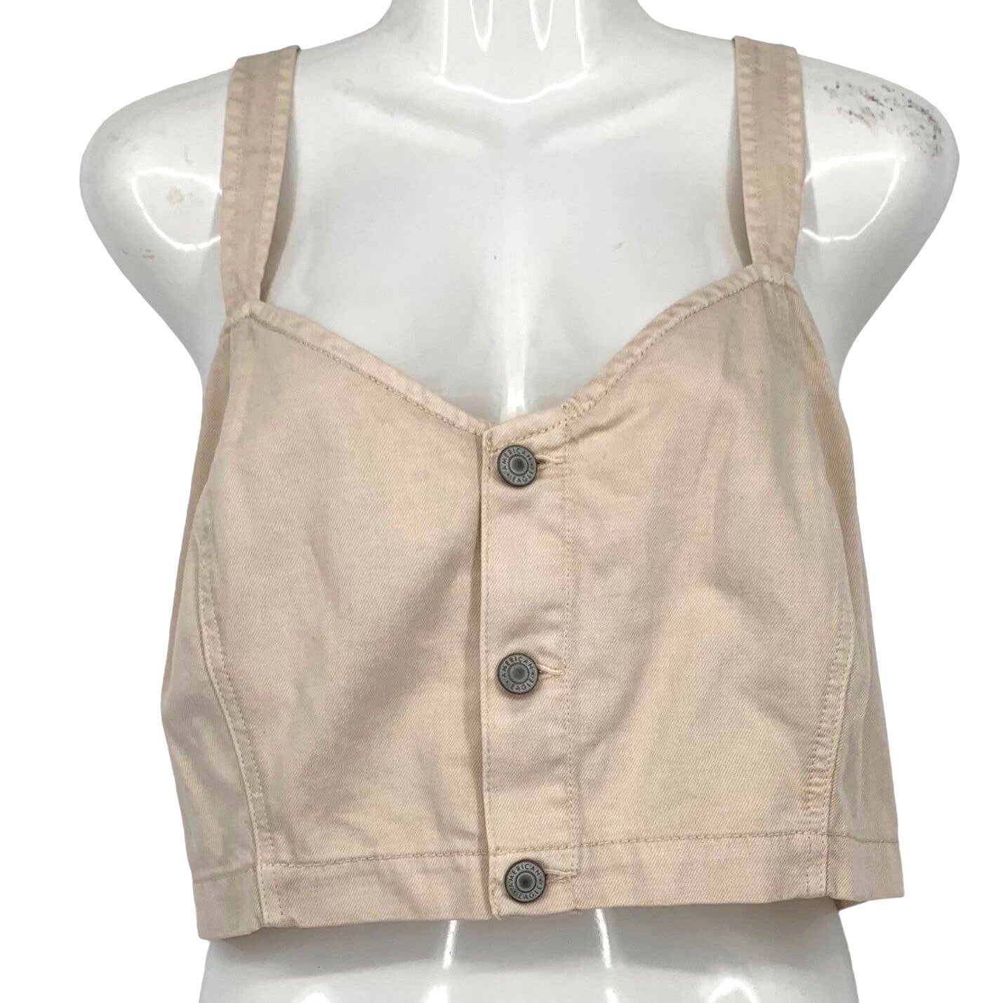 American Eagle Outfitters Womens 18 Beige Crop Top Denim Front Button Sleeveless