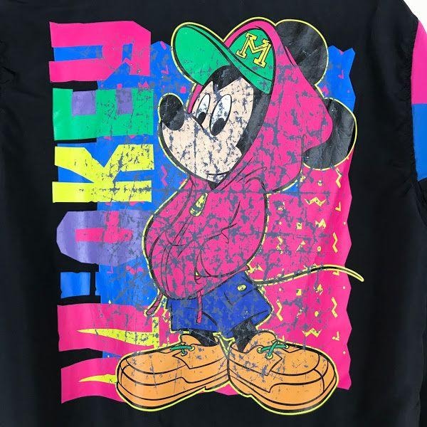 Vintage Disney S/M Quarter Zip Hoodie Windbreaker Mickey Mouse Pink and Black