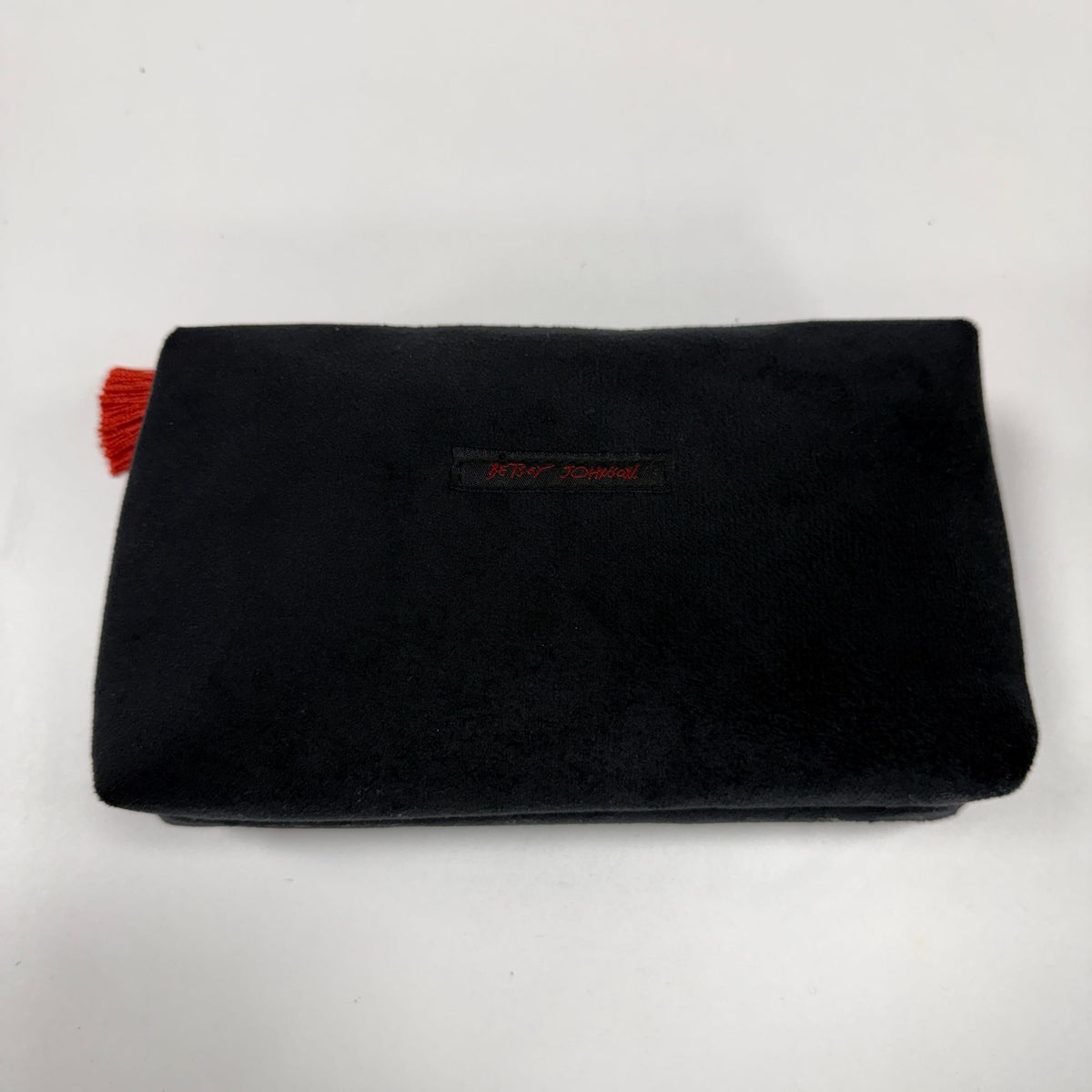 Betsey Johnson Black Velvet Cosmetic Bag Red Tassel Zipper Closure