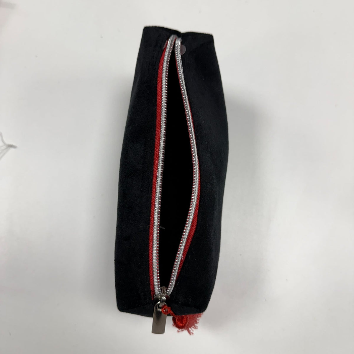 Betsey Johnson Black Velvet Cosmetic Bag Red Tassel Zipper Closure