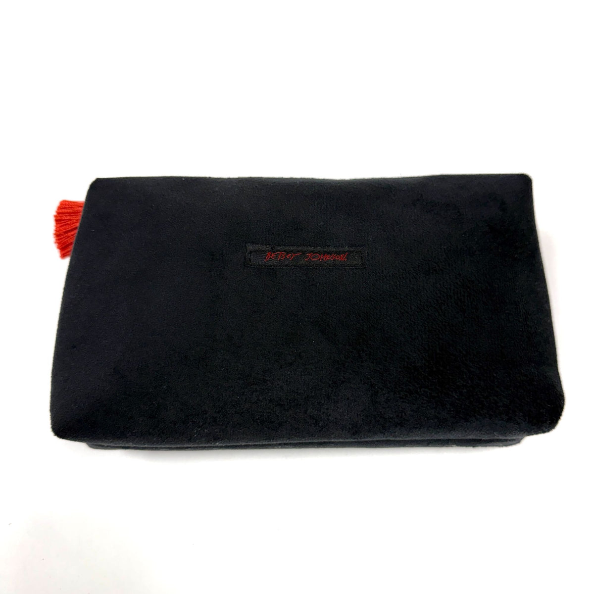 Betsey Johnson Black Velvet Cosmetic Bag Red Tassel Zipper Closure