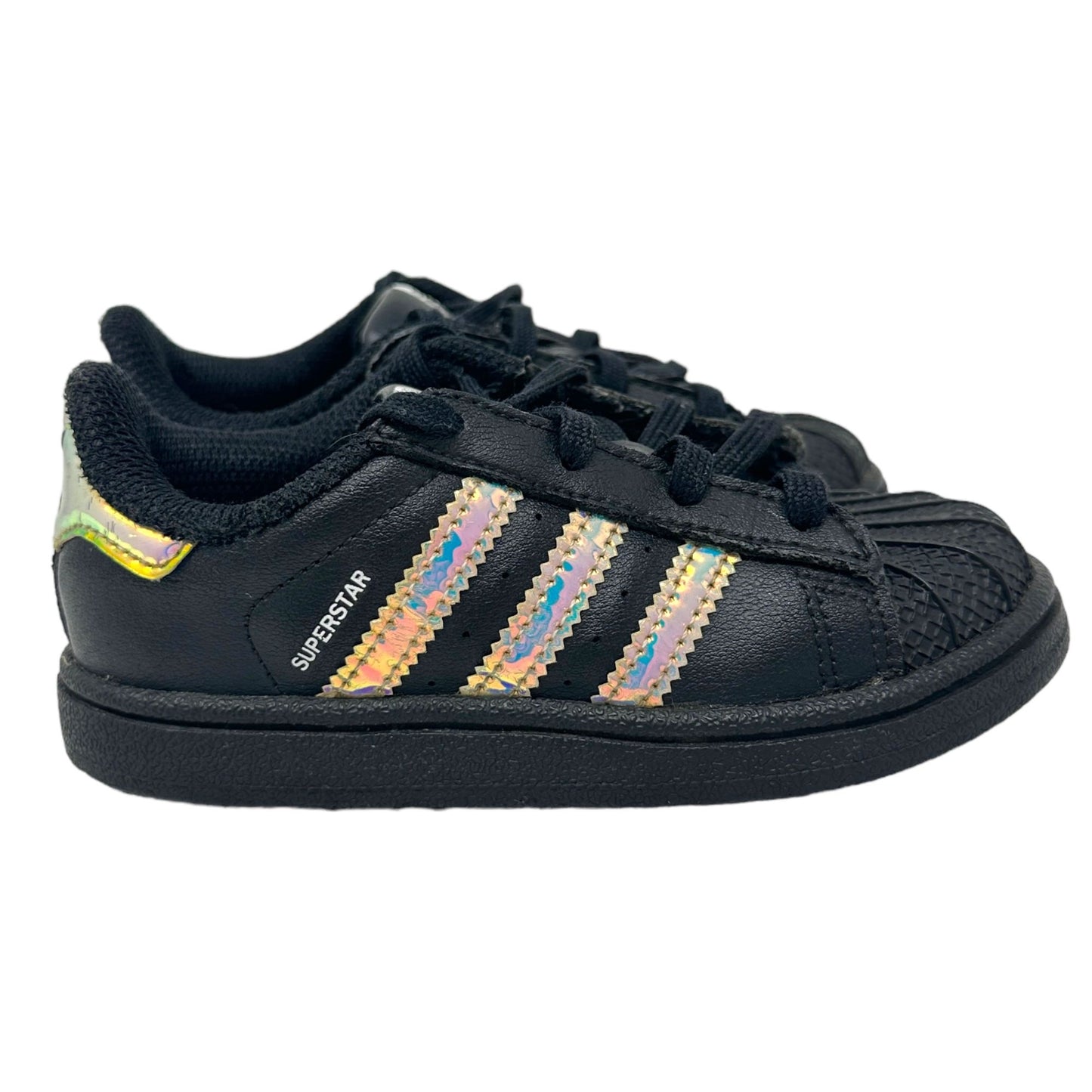 ADIDAS Superstar Size 8K US Shoes Black Rainbow Iridescent Unisex Shoes Rare