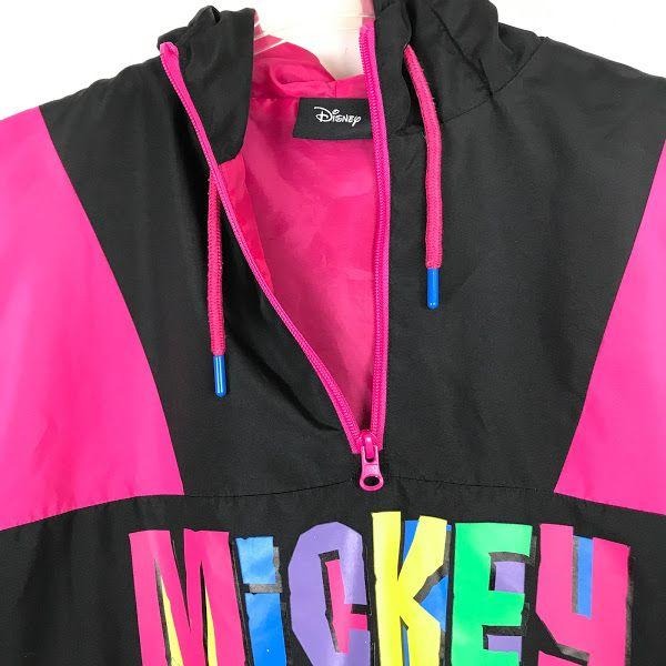 Vintage Disney S/M Quarter Zip Hoodie Windbreaker Mickey Mouse Pink and Black