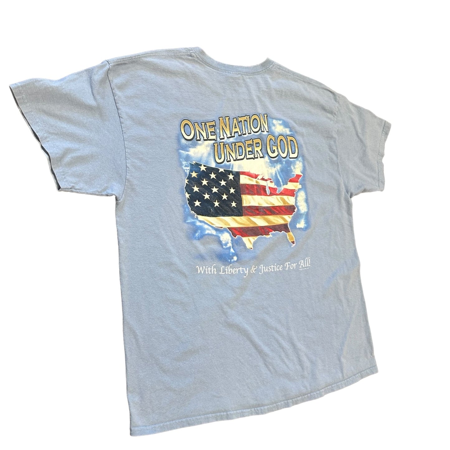 One Nation Under God XL Tshirt American Flag Patriotic Blue Short Sleeve Vintage