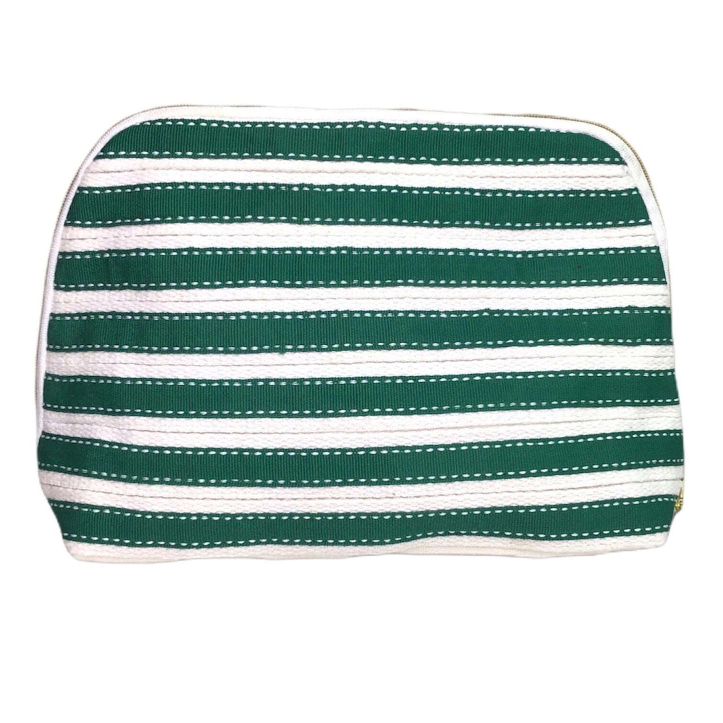 Vintage Oscar de la Renta MakeUp Bag Travel Bag Green White Stripe Zip Closure