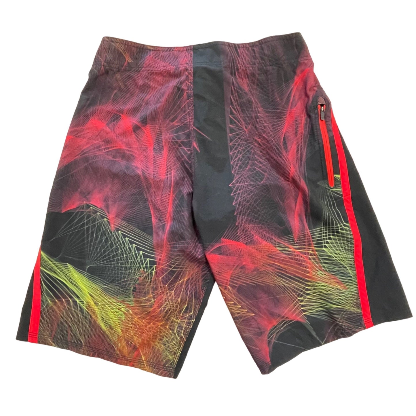 Oakley Mens 30 Swim Shorts Board Shorts Black Red Zip Pockets Drawstring