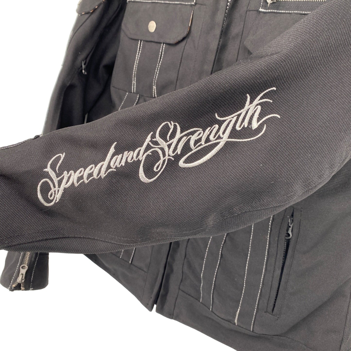 Speed and Strength L Black Motorcycle Jacket Embroidered “Little Miss Dangerous”