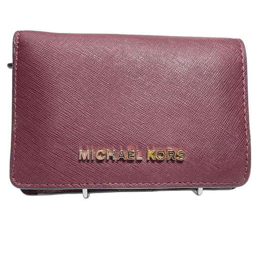 Michael Kors Jet Set Small Slim Wallet Burgandy Saffiano Leather Snap Fastening