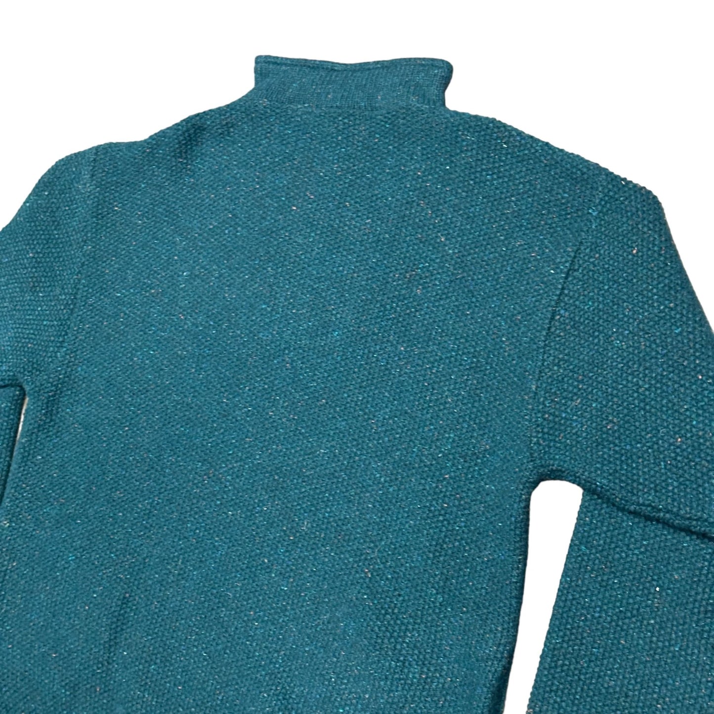 Vintage Orvis Mens XL Teal 1/4 Zip Pullover Knit Sweater Pockets Wool Blend