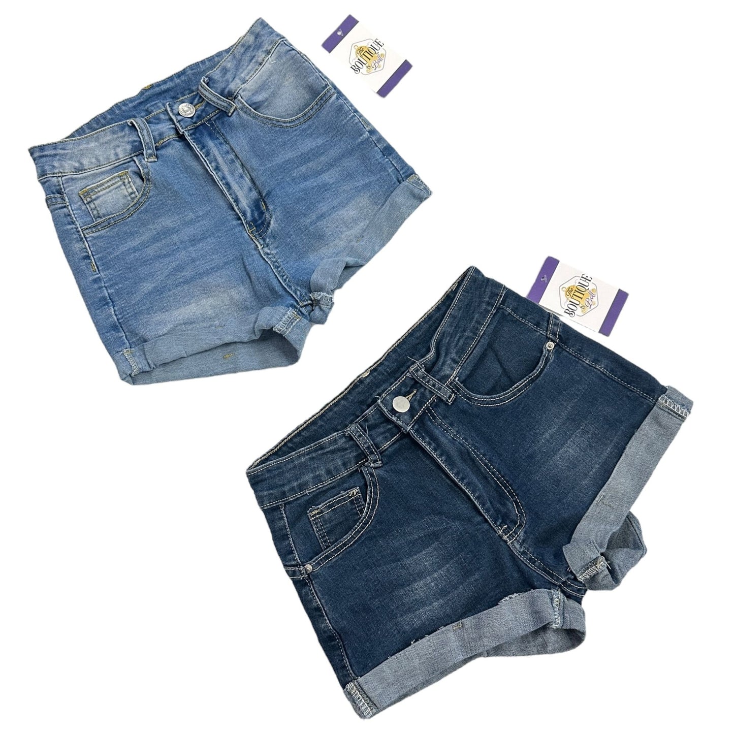 SHEIN Womens XS Blue Jean Shorts High Rise Cuffed Stretch - Lot of 2