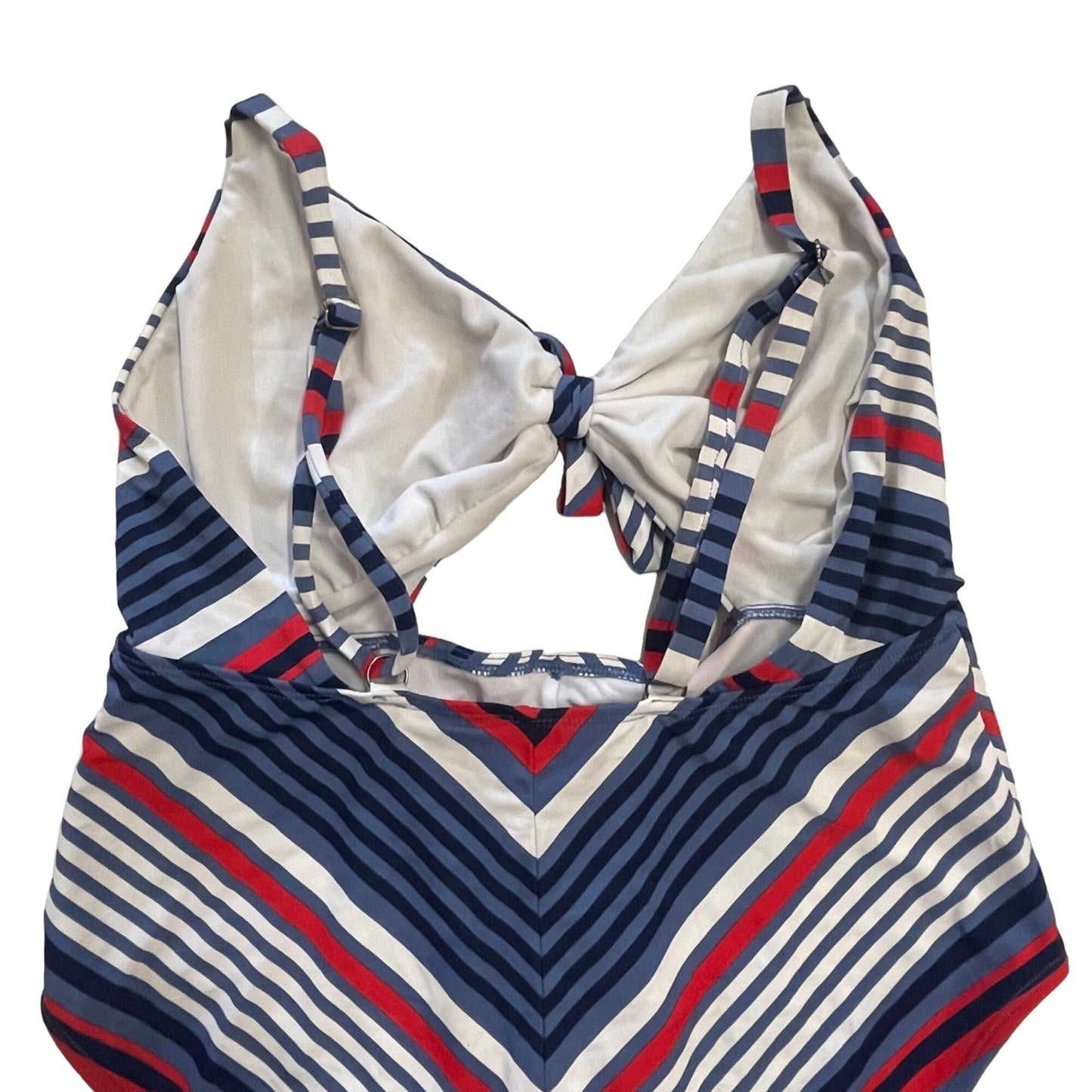 Time Tru L One Piece Swim Suit Red White Blue Patriotic Sailor Cutout Peep Vneck