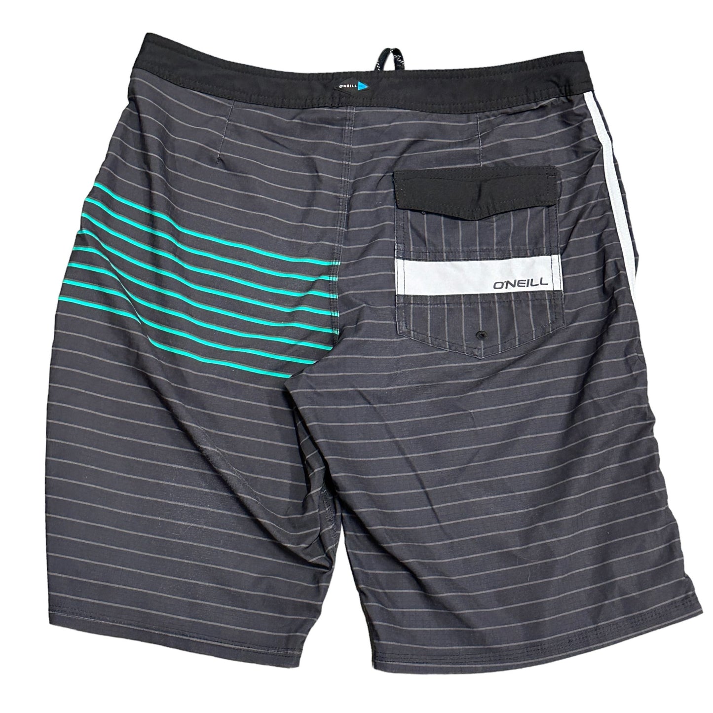 Oneill Mens 32 Baktoodafewchur Boardshort Striped Black 4 Way Stretch Drawstring