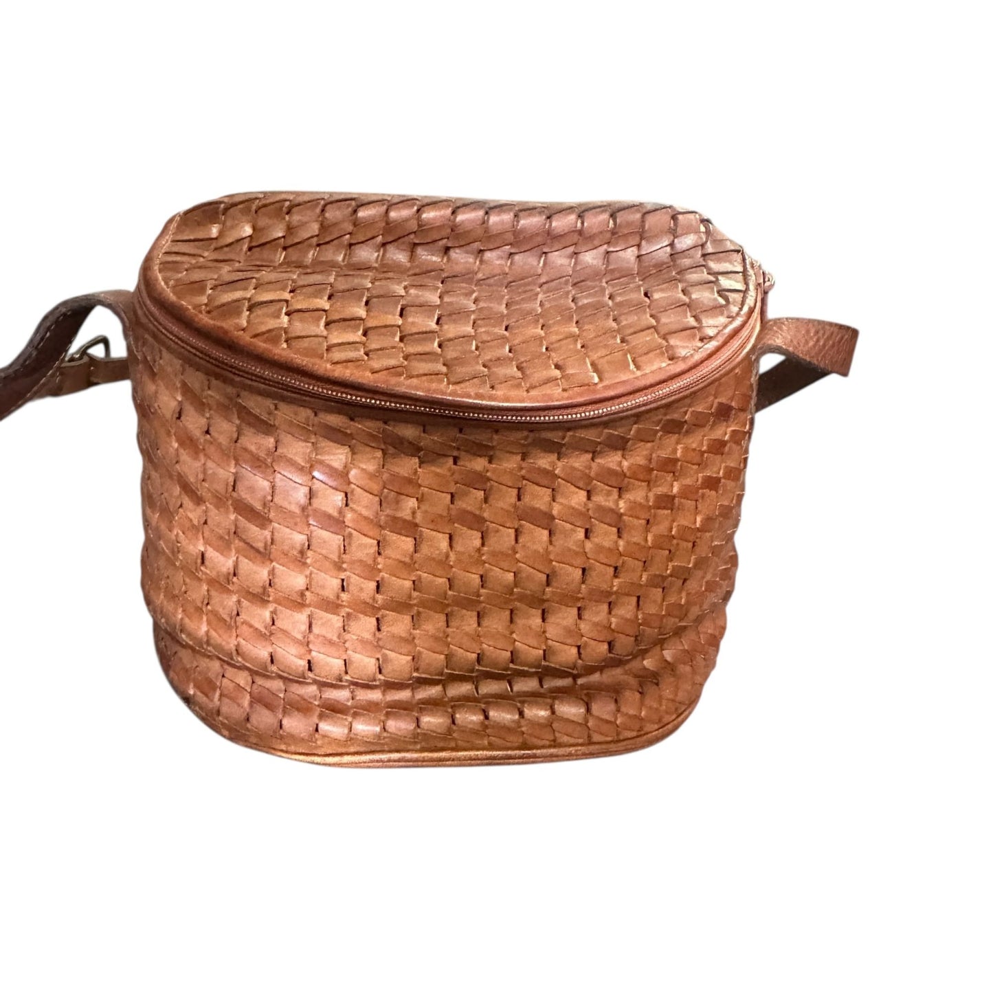 Vintage Unisa Tan Leather Woven Crossbody Bag Made In Brazil