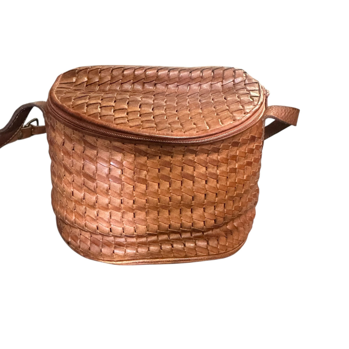 Vintage Unisa Tan Leather Woven Crossbody Bag Made In Brazil