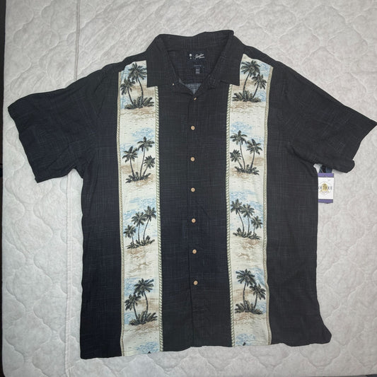 NWT Paradise Collection Mens 3XLTall Black Hawaiian Shirt Palm Camp Tropical