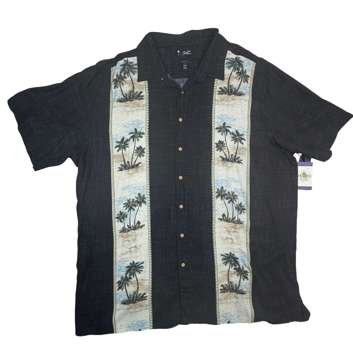 NWT Paradise Collection Mens 3XLTall Black Hawaiian Shirt Palm Camp Tropical