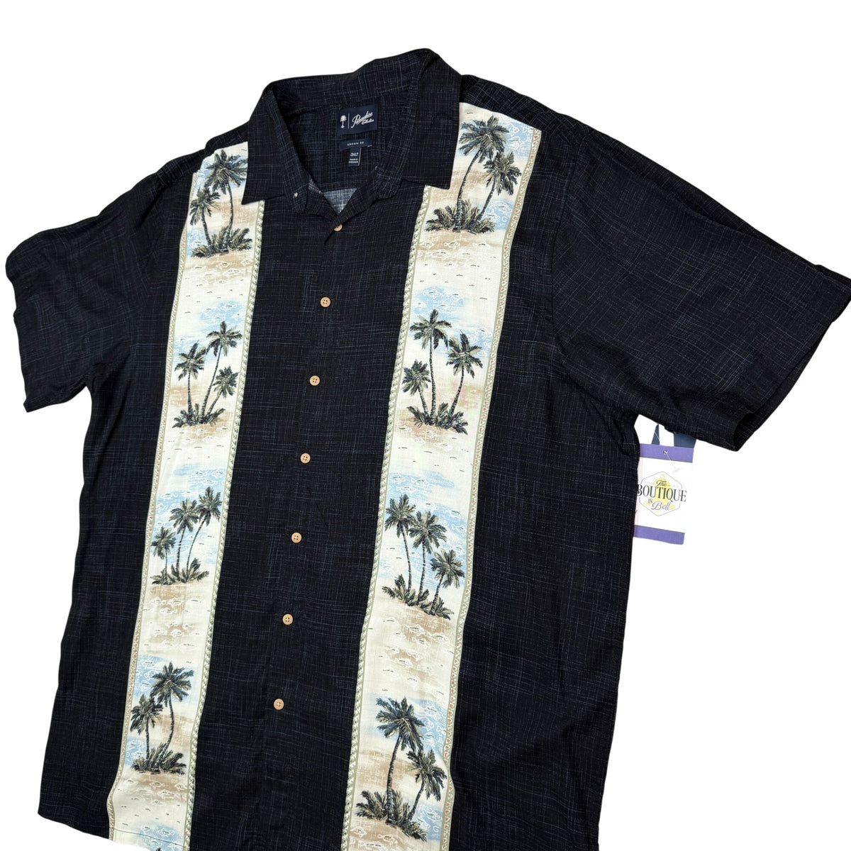NWT Paradise Collection Mens 3XLTall Black Hawaiian Shirt Palm Camp Tropical