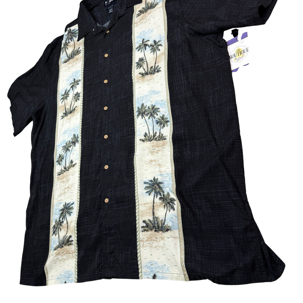 NWT Paradise Collection Mens 3XLTall Black Hawaiian Shirt Palm Camp Tropical