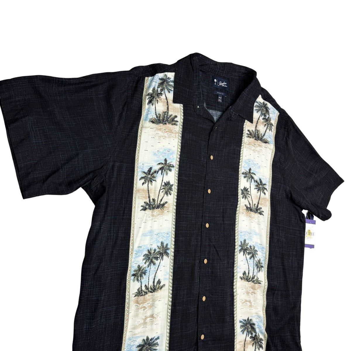 NWT Paradise Collection Mens 3XLTall Black Hawaiian Shirt Palm Camp Tropical