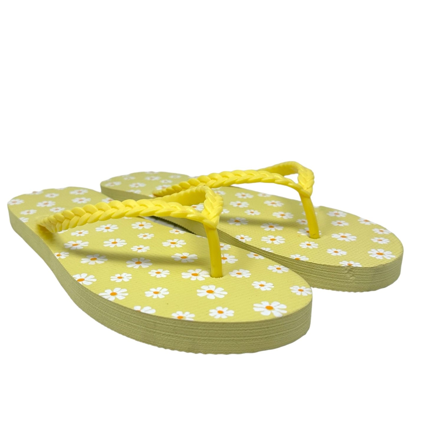 NEW Aeropostale Sandals Flip Flops Size 9 Yellow Beach Shoes Floral White Daisy