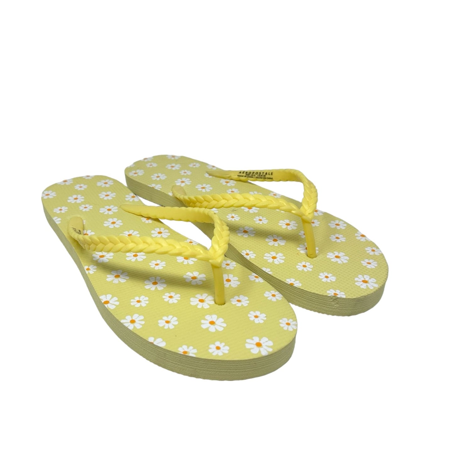 NEW Aeropostale Sandals Flip Flops Size 9 Yellow Beach Shoes Floral White Daisy