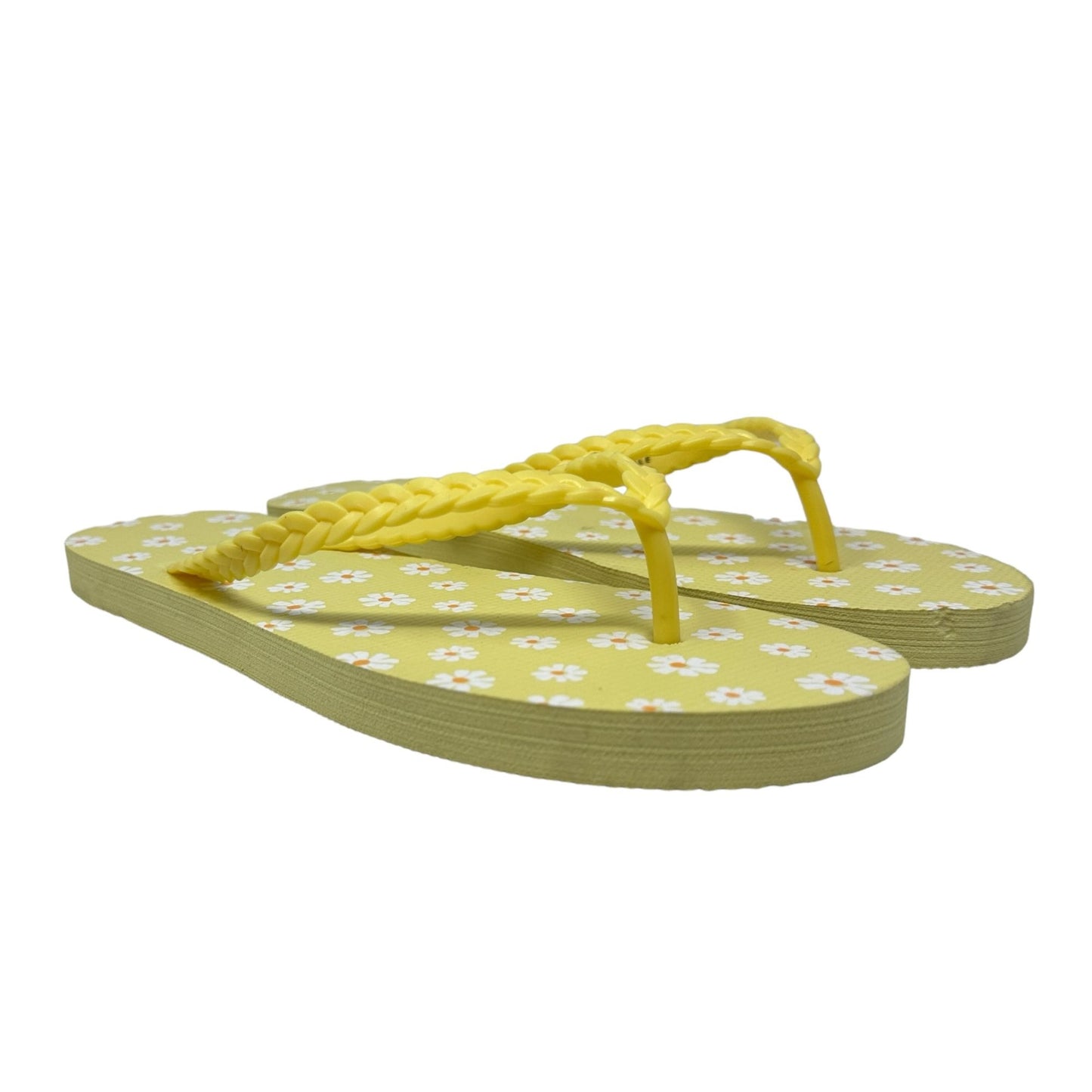 NEW Aeropostale Sandals Flip Flops Size 9 Yellow Beach Shoes Floral White Daisy