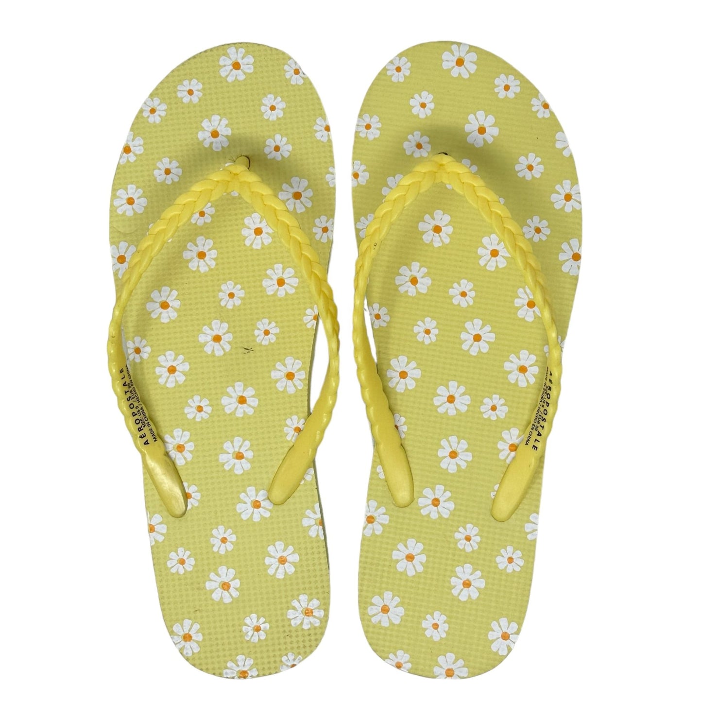 NEW Aeropostale Sandals Flip Flops Size 9 Yellow Beach Shoes Floral White Daisy