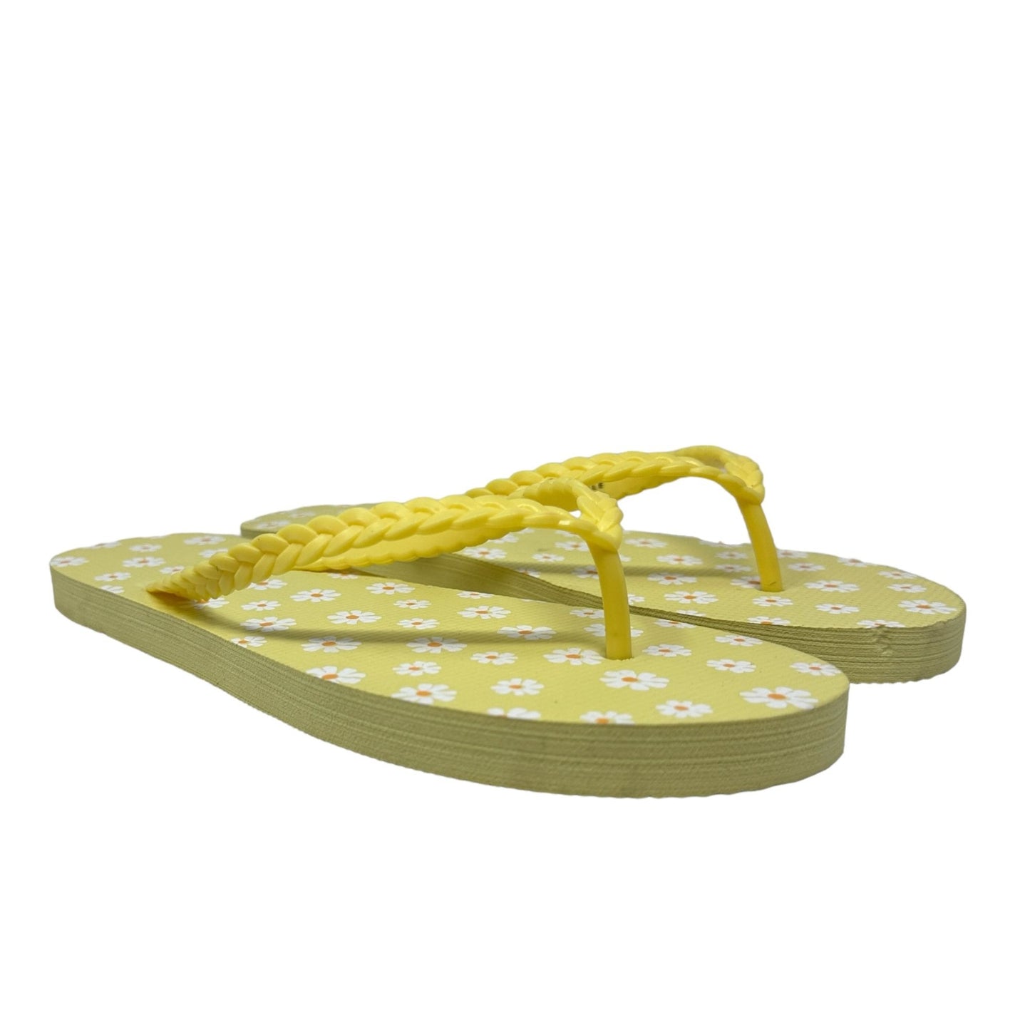 NEW Aeropostale Sandals Flip Flops Size 9 Yellow Beach Shoes Floral White Daisy