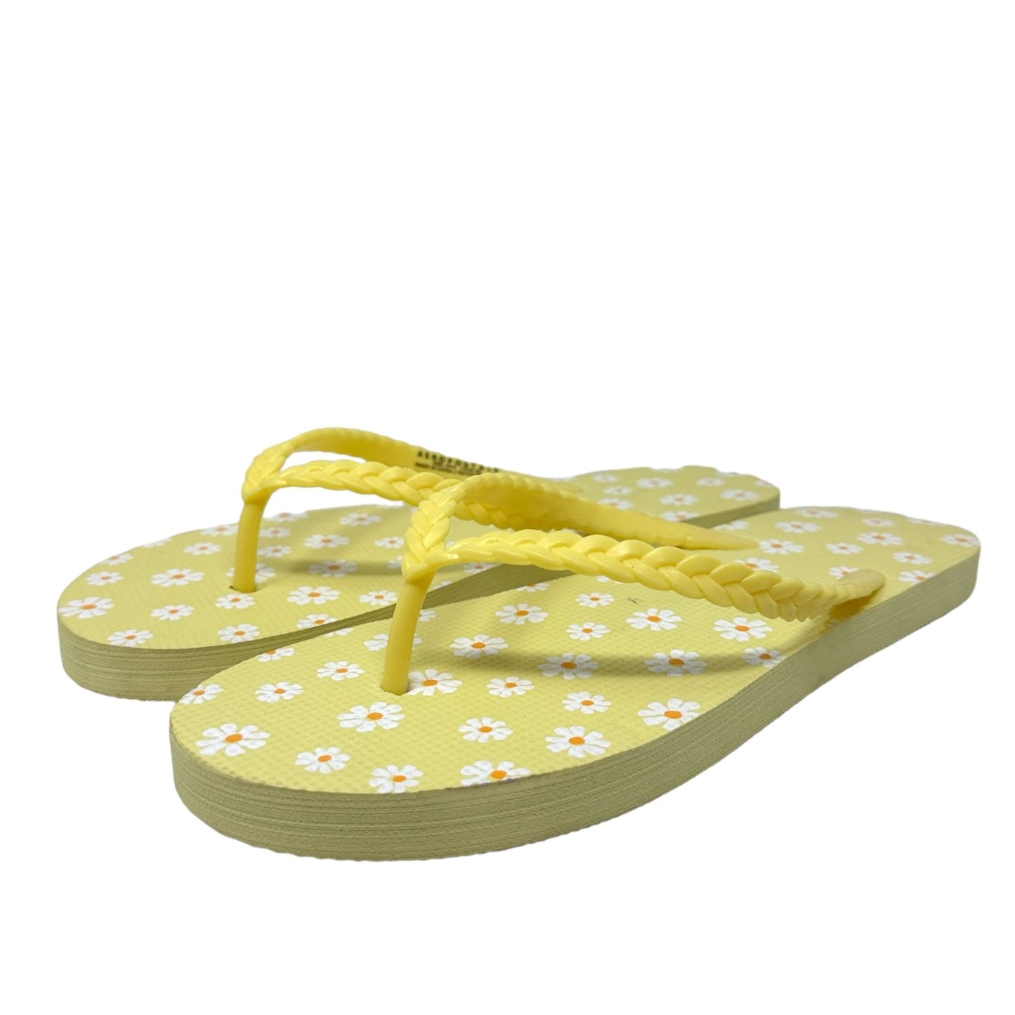 NEW Aeropostale Sandals Flip Flops Size 9 Yellow Beach Shoes Floral White Daisy