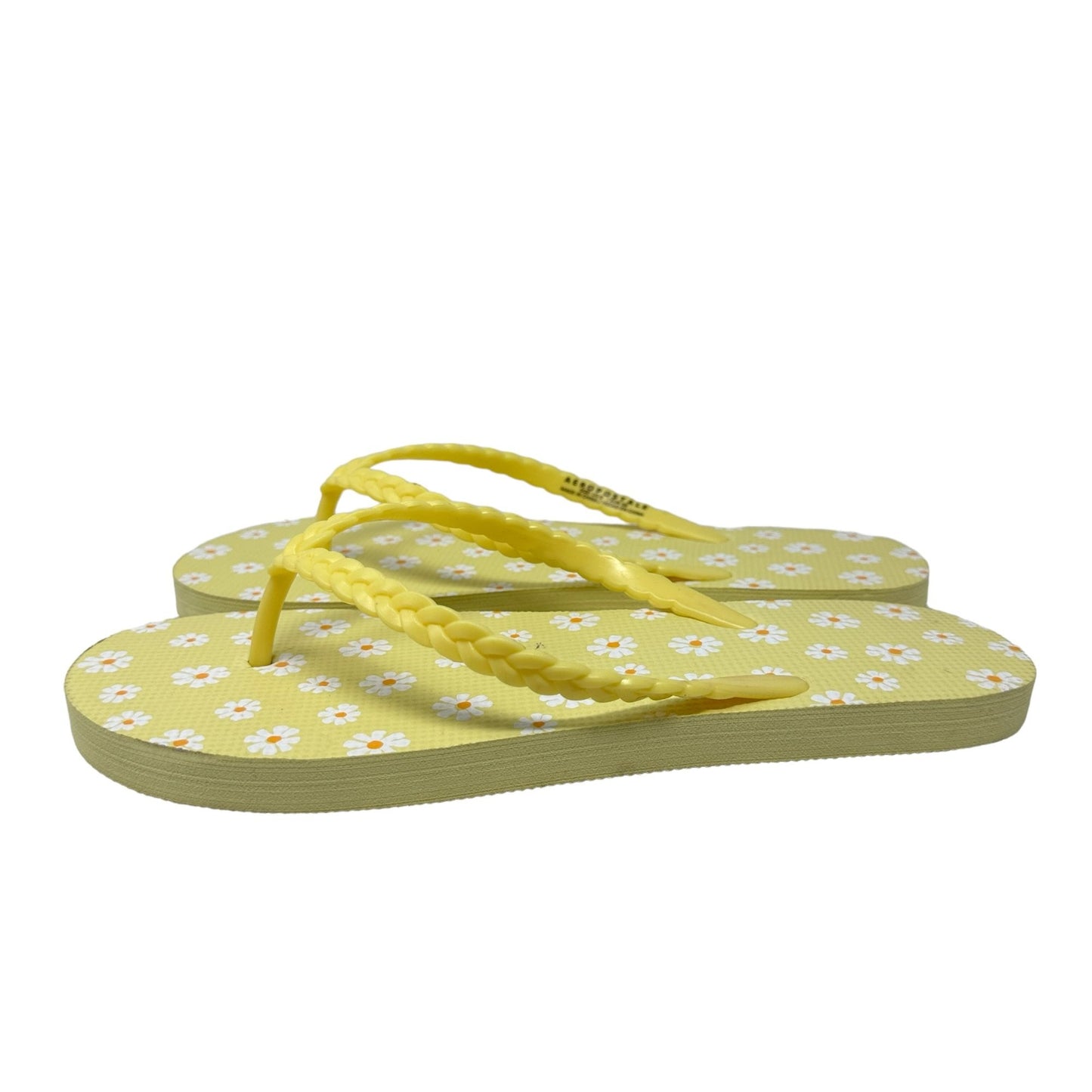 NEW Aeropostale Sandals Flip Flops Size 9 Yellow Beach Shoes Floral White Daisy