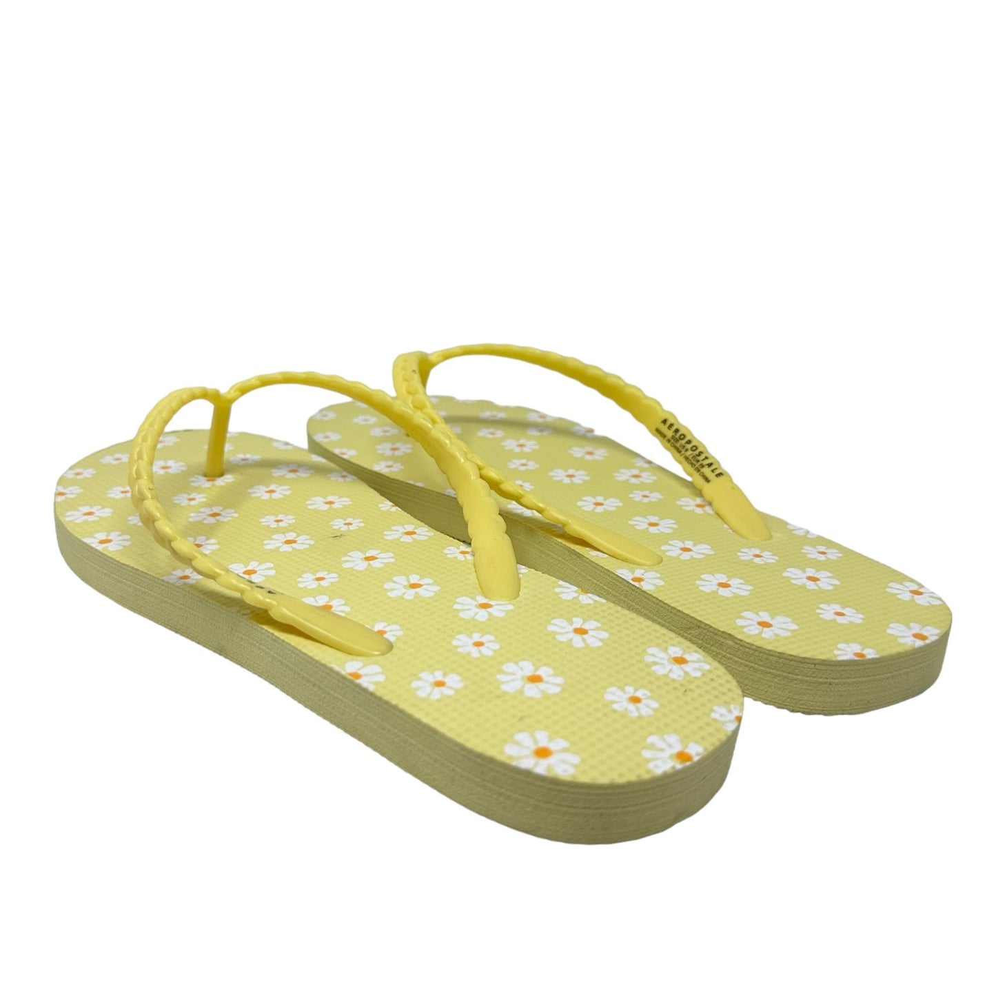 NEW Aeropostale Sandals Flip Flops Size 9 Yellow Beach Shoes Floral White Daisy