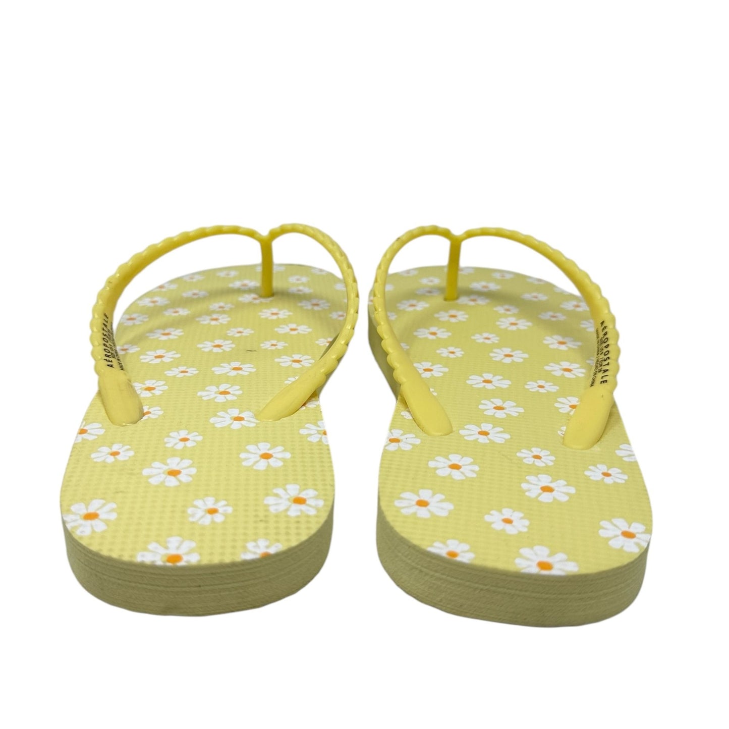 NEW Aeropostale Sandals Flip Flops Size 9 Yellow Beach Shoes Floral White Daisy