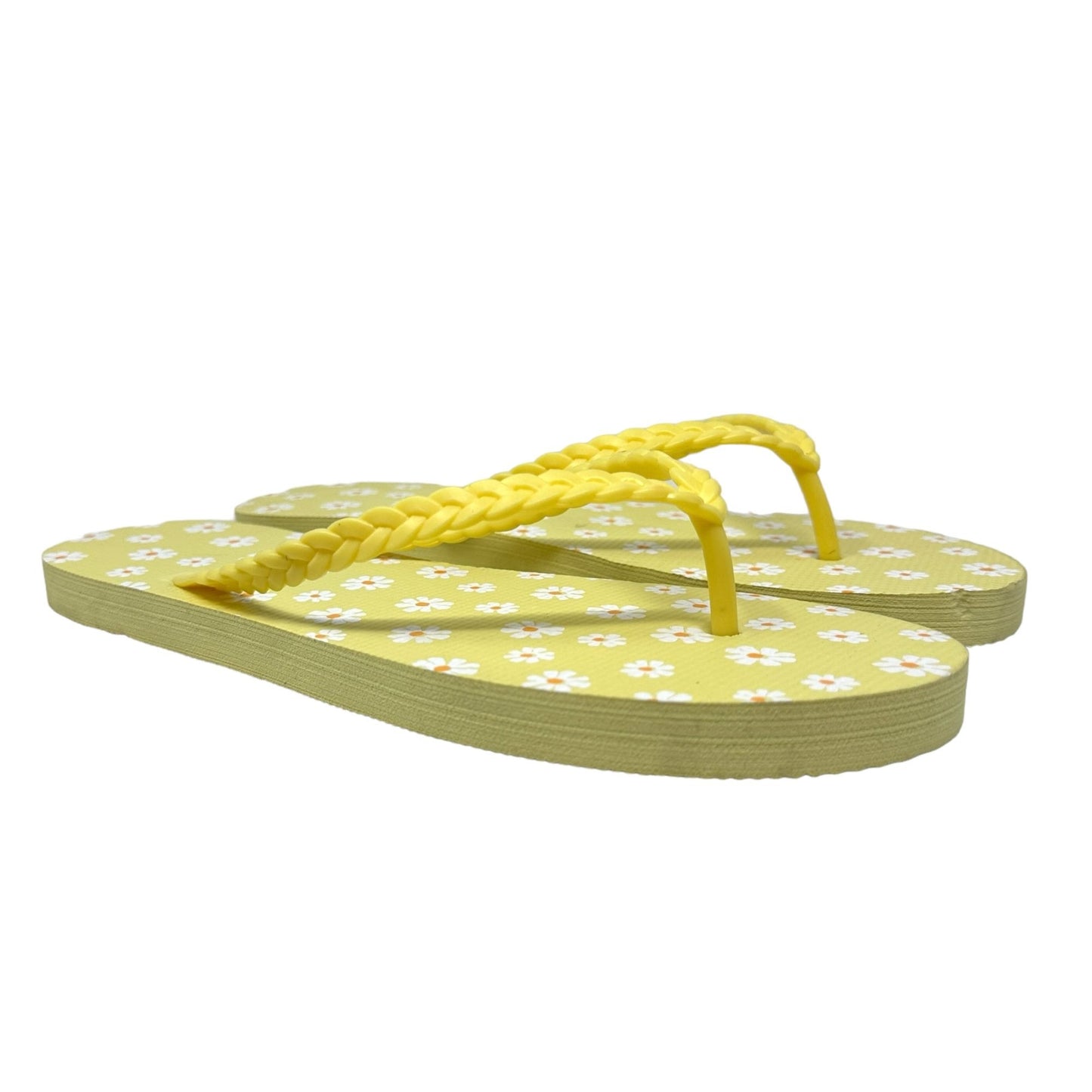 NEW Aeropostale Sandals Flip Flops Size 9 Yellow Beach Shoes Floral White Daisy