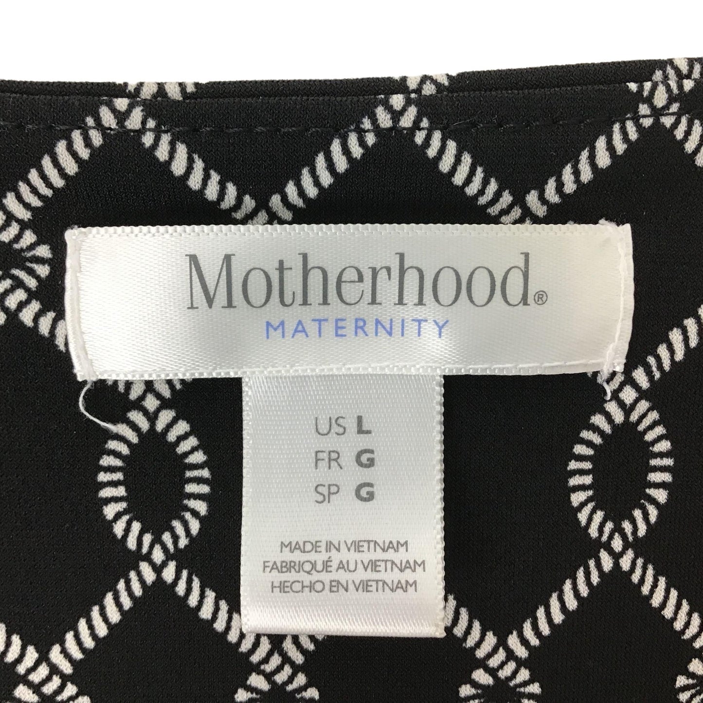 Motherhood Maternity L Waist Tie Surplice Wrap Dress Short Sleeve Black White