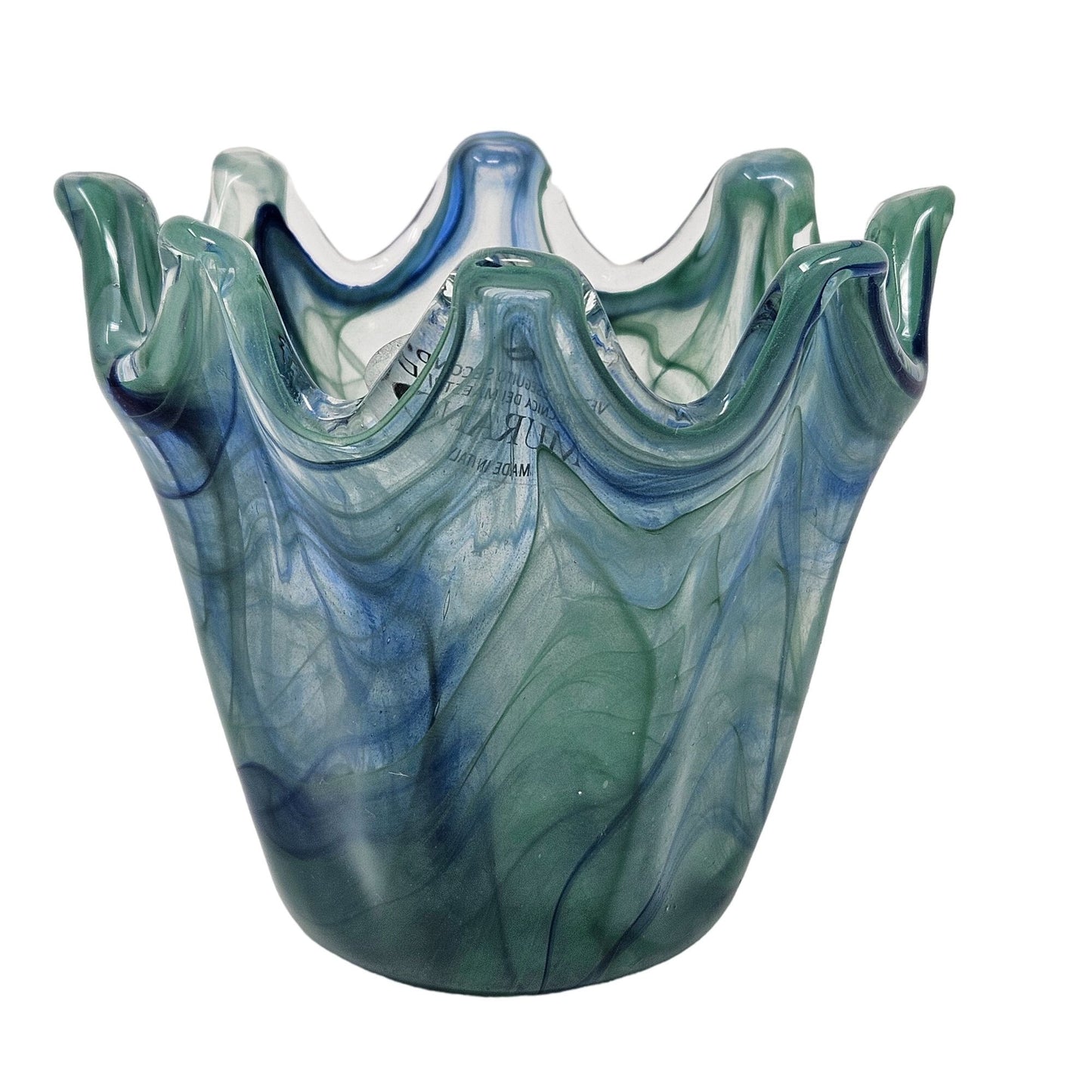 Murano Green Blue Glass Bowl Made in Italy Vetro Eseguito Secondo La Tecnica