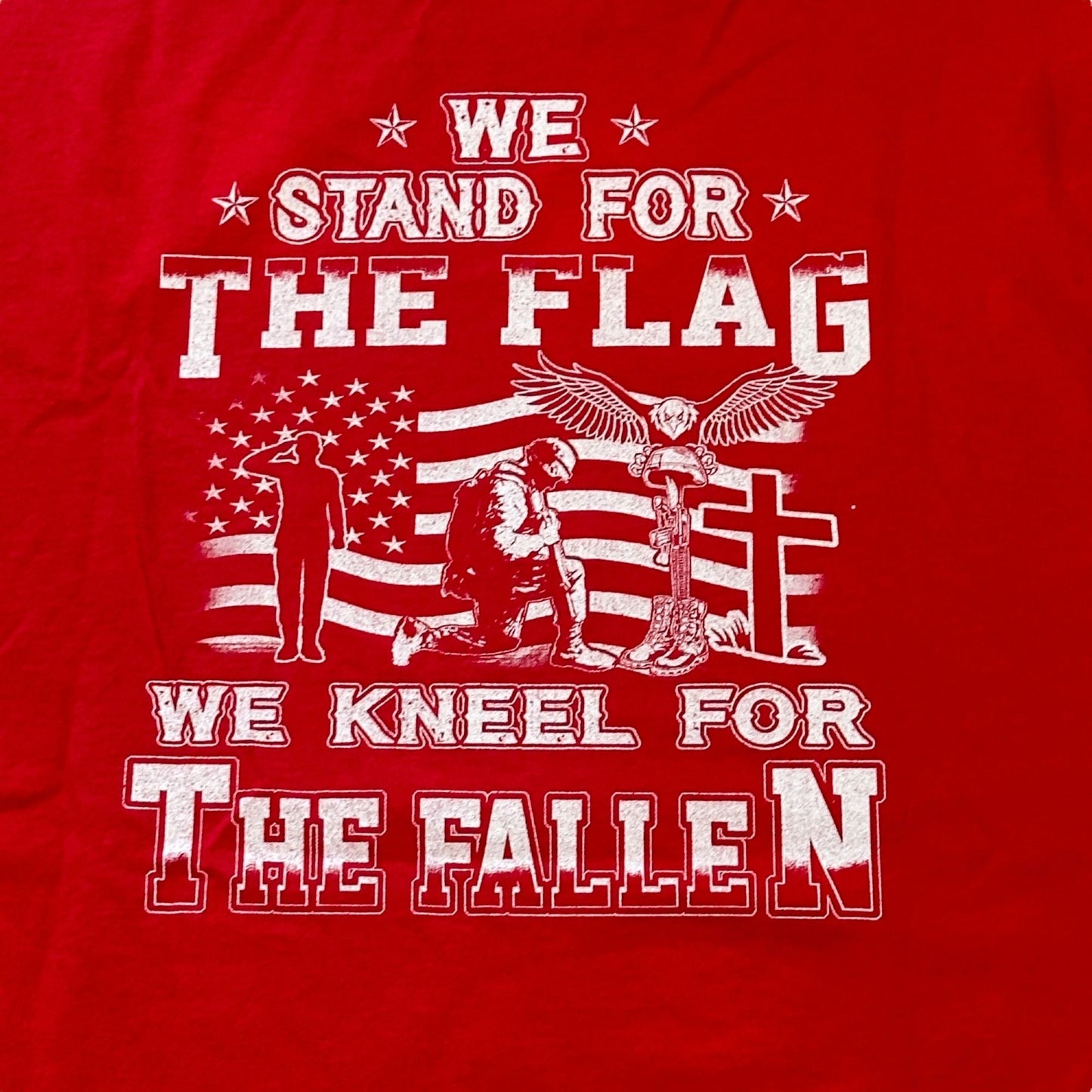 We Stand For the Flag We Kneel For the Fallen Tshirt Mens 2X Patriotic Soldier