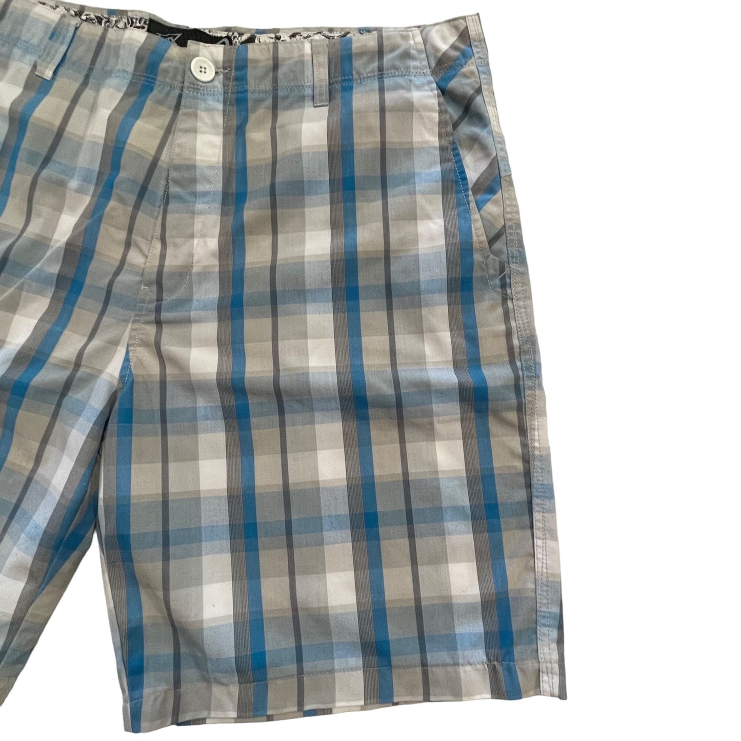 Fox Mens 38 Plaid Shorts 5 Pocket 9" Inseam Chino Blue Gray Lightweight