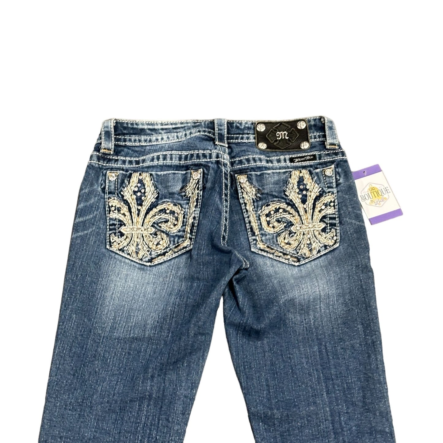 Miss Me 27 Capri Blue Jeans Fluer De Lis Embroidered Bling Distressed Studs