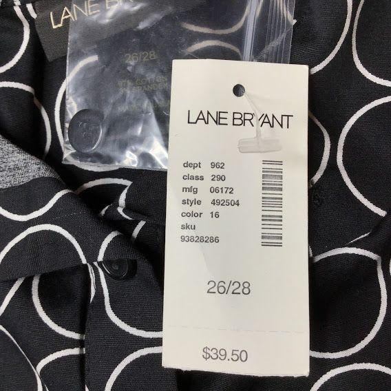 NWT Lane Bryant 26/28 Button Front Shirt Short Sleeve Black White Circles Dot