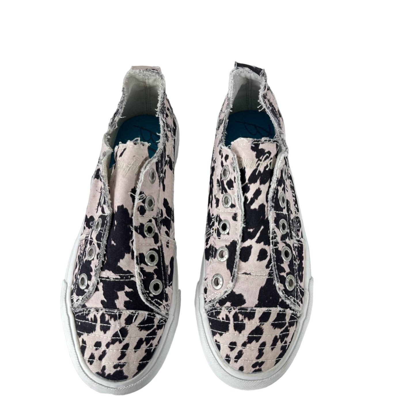 NWOB Blowfish Malibu Womens 9 Black White Cow Print Canvas Slip On Sneaker