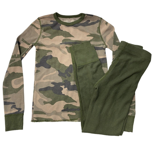 Fruit of the Loom M (8) Youth Camo Green Thermal Shirt Pant Set Pajamas