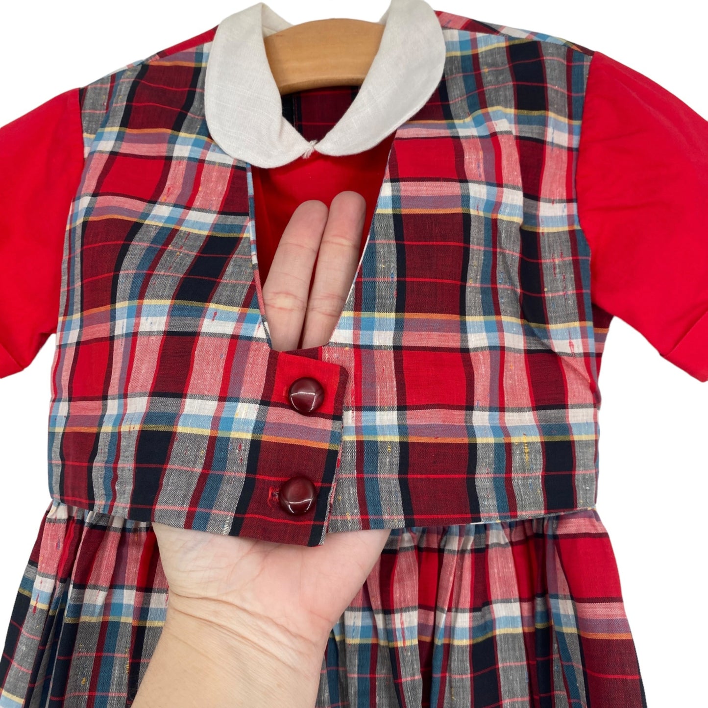 Vintage 1950s Gort School Timer Girls 6 Red Plaid Dress Uniform Collar