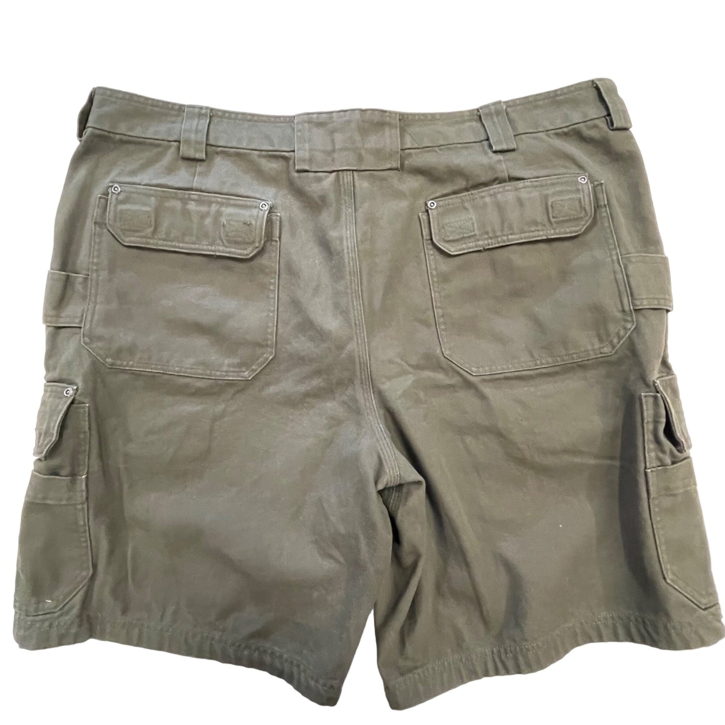 Duluth Trading Mens 46 Green Thick Canvas Cargo Shorts Utility Pockets Belted