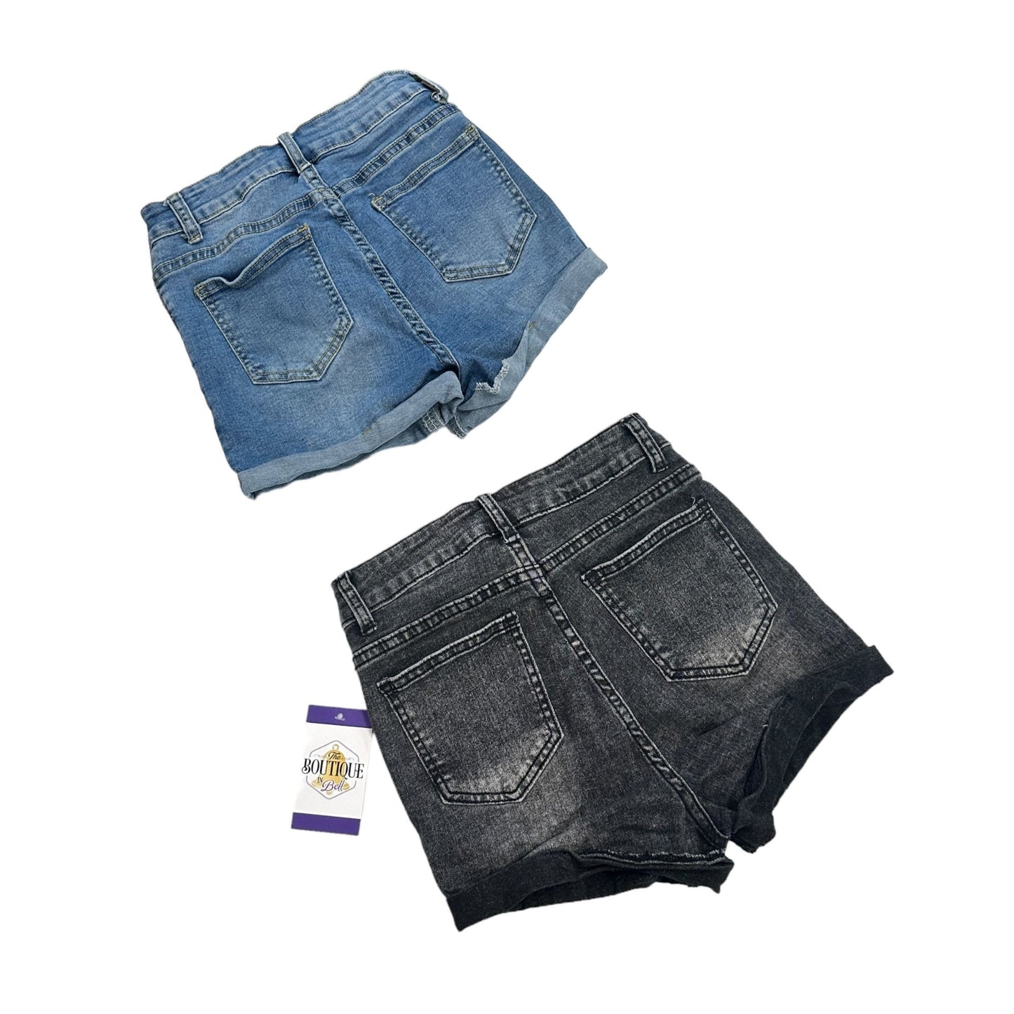 SHEIN Womens XS Blue Black Jean Shorts High Rise Cuffed Stretch - Lot of 2