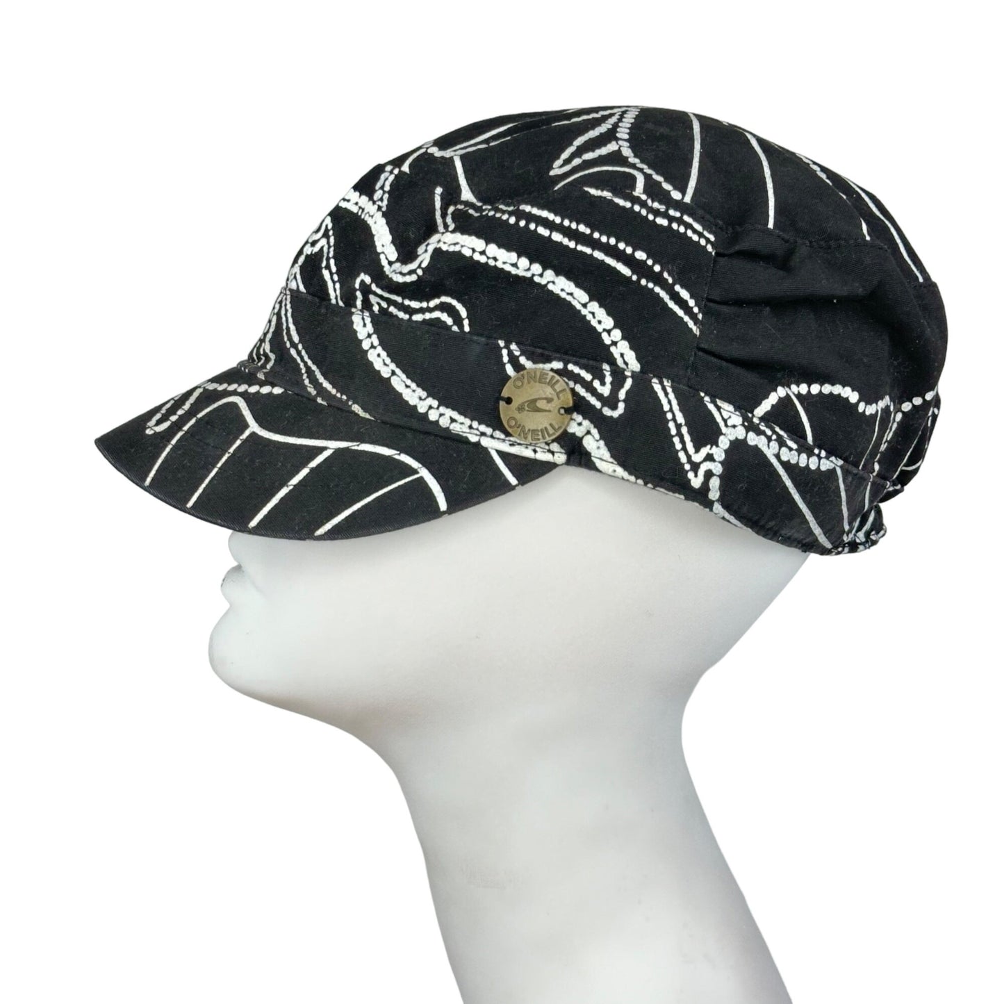 O'Neill Black White Fashion Pageboy Hat Logo Floral Print Embroidered y2K