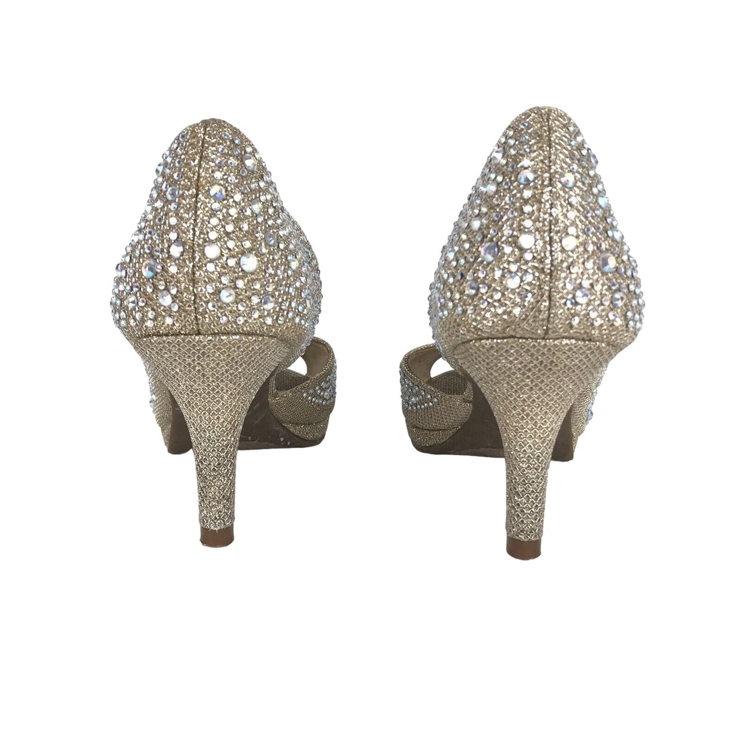 Kelly & Katie 6 Kitten Heel Shoes Sparkling Beige Wedding Formal Rhinestone Prom