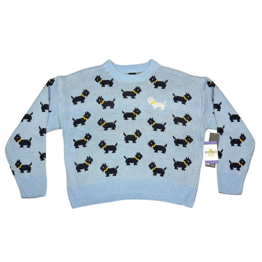 NWT Stranger Things Netflix Scottie Dog Knit Sweater Womens L Blue Yellow