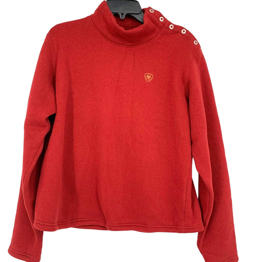 Ariat L WomensRed Pullover Fleece Lined Mock High Neck Snap Button Long Sleeve