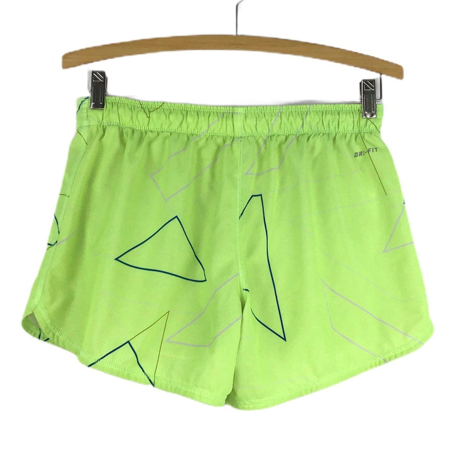 Nike Dri-Fit S Athletic Shorts Neon Green with Geometric Shapes Elastic Waist