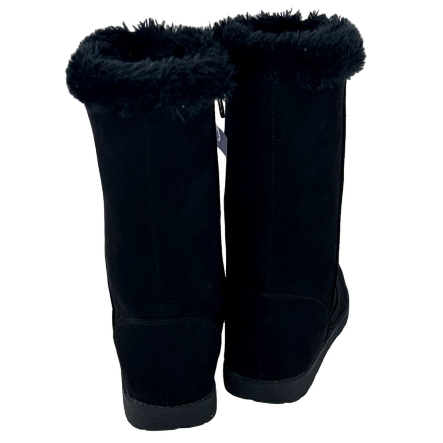 Cat & Jack Girls Size 1 Black Faux Fur Boots Side Zip Mid Calf Winter Casual